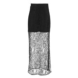 Vintage Black Lace Perspective Sexy And Ankle Skirt Summer Fashion Mid-Rise Commuting Half-Dressed Dress Woman 68HZ