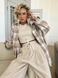 Autumn Vintage Fashion Hairy Checker Shirt Women Oversize Maillard Long-Sleeved Collar Shirt Jacket 68HZ