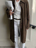 2025 Spring And Summer Long Leather Velvet Coat Women Casual With Retro Brown Long-Sleeved Workwear Windwear 68HZ