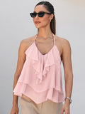Spring And Summer Fashion Sexy Bare Back Hanging Neck With Clothes New Pink Lotus Side Sling Women's Clothing 68HZ