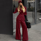 Autumn And Winter Vintage Wine Red Small Suit Trousers Two Sets Of Women's First Thin Commuting Suit Suit 68HZ