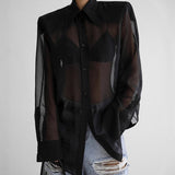 2025 Spring And Summer New Temperament Retro Perspective Yarn Loose Long-Sleeved Shirt Fashion Cardigan Woman 68HZ