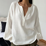 French Lantern Sleeves Of Casual Cotton Cuffed Shirt 2025 Autumn Fashion New Top Lady 68HZ