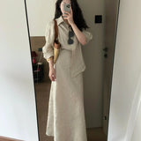 Casual Suit Women 2026 Simple Collar Loose Long-Sleeved Shirt Autumn Half-Dress Dress Two-Piece 68HZ