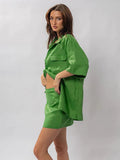 2025 Summer New Fashion Cotton Five-Sleeved Shirt Skirt Two Sets Of Commuter Leisure Suit 68HZ