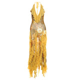 2025 Summer New Sexy Lotus Side Resort Hottie Hanging Neck Sling Skirt 68HZ