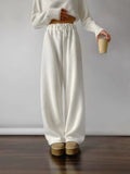 2025 Autumn And Winter Fashion Warm Thick Velvet Leisure Trousers Tying Belt Mid-Sleece Loose Broad-Footed Trousers Woman 68HZ