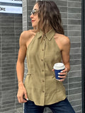 Summer Commuting Women's Sleeveless Clame Hanging Neck Sling Wearing A New Simple Body-Repair On The Back 68HZ