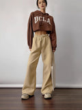 2025 Autumn And Winter Fashion Warm Thick Velvet Leisure Trousers Tying Belt Mid-Sleece Loose Broad-Footed Trousers Woman 68HZ