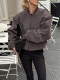 Autumn/Winter Vintage Gray Velvet Knitting V-Neck Long-Sleeved Loose Coat Casual Commuter Jacket Outerwear 68HZ
