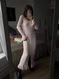 2025 New French Pink Dress Lady Sweet Wind Lotus Leaf Side Long Sleeves Single Row Buckle Dress 68HZ