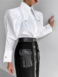 Autumn 2025 New Female Minority Retro Court Style Collar Pressure Folding Bubble Sleeve Elegant Light White Shirt 68HZ