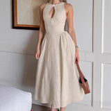 Summer Fashion New Karma Round-Neck Cotton Waist Dress 2025 Mid-Long Dress 68HZ