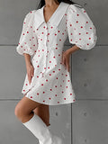 Spring And Summer New Cotton Foam Sleeve High-Waist Love Print Dress 2025 Fashion Short Dress 68HZ