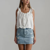 French Pure-Style Cotton Flying Sleeves Of The Flower Loaf Side Vest 2025 Spring And Summer Fashion New Top Lady 68HZ