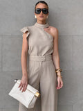 Qaqi Small Standing Lead Flying Sleeve Vest Trouser Temperament Suit 2025 Autumn Fashion New Two-Piece Set 68HZ