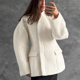 New Autumn And Winter Thick Hairs, Women's Niche Design Sense Of Pure Color Half-High Collar Small Fragrant Blouse 68HZ