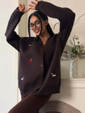 Small-Raden V-Necked Dachshund Dachshunded Ragged Jacket 2025 Fall/Winter Languid Wind-Hanging Sweater 68HZ