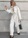 Autumn And Winter Commuter Workwear Fashion Collar Long Sleeve Casual Temperament Relaxed Classic Wide Foot Jump-Fitting Trousers Women's Clothing 68HZ