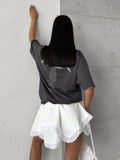 White Chiffon Lace Staggered Design Commuting Skirt 2025 Summer Fashion New Short Skirt 68HZ