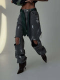 Naughty Graffiti-Smaught Jeans Women's Spring And Summer New Loose Straight Trousers Trendy Personality Hole-Hole Broad Leggings 68HZ