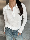Summer New White Commuter Wind Collar Long-Sleeved POLO Shirt Vest 2025 Fashion Woman 68HZ