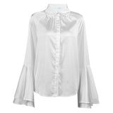 2026 Spring New Court Style French Horn Sleeve Long Sleeves With Elegant White Commuting Shirt 68HZ
