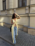 Women's Spice Girls Knitted Open-Shirt Girls Summer Long Three-Grained Solid Color Vest 2025 New Dress 68HZ