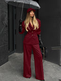 Autumn And Winter Vintage Wine Red Small Suit Trousers Two Sets Of Women's First Thin Commuting Suit Suit 68HZ