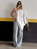 2025 Sexy Design Feel White Shoulder-Sleeved Long Sleeve Long Sleeve Asymmetrical Short Skirt Temperament Hottie Vest 68HZ