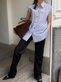 2025 Summer Commuter Style Women Fashion New Niche Design Sleeveless Shirt Loose Striped Top Lady 68HZ