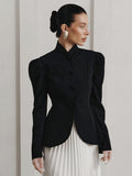 French Elegant Retro Collar Black Small Suit Autumn And Winter Temperament Elegant Commute Bubble Sleeve Small Fragrant Coat Woman 68HZ