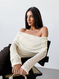 Spring And Summer Sexy Design Feeling A Word To Tie The Shoulder Sleeves Knitted T-Shirt Fashion Blouse Woman 68HZ