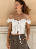 Spring And Summer Lazy Style French Fashion Cotton Collar Short Lace Tie Sexnye Sexy Out-Shoulder Shirt Women's Dress 68HZ
