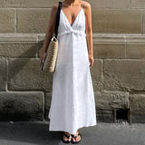 Sexy White Cotton Tame V-Neck Lotus Leaf Side Loose Sling Dress 2025 Spring And Summer New Holiday Dress 68HZ