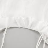 White Chiffon V-Necked Leaf Sided Shoulder Sling Dress 2025 Summer Fashion New Long Dress 68HZ