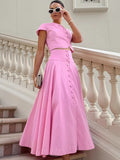 2025 Spring/Summer New Pink Cotton High-Waist V-Neck Skirt Set Fashion Women's Two Sets 68HZ