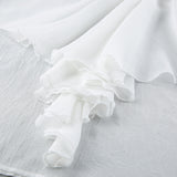 Autumn Texture V Collared Horn Horn Sleeve Shirt Female White Chiffon 68HZ