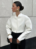 New 2025 Autumn Fashion Temperament Simple V-Neck Cutter Long-Sleeved Short Coat Woman 68HZ