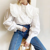 2025 French Temperament Court Style Doll-Collar White Cotton Shirt Long-Sleeved Shirt In The Ear Of The Autumn And Winter Wood 68HZ