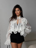 Women's Clothing With Horn Sleeve Tops Women's Spring Design Feel Leaves Edge V-Neck Solid Color Shirt 68HZ