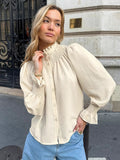 New Fashion Collared Jersey Bubble Sleeve Personality Shirt French Temperament Spring And Summer Long Sleeve Top Lady 68HZ