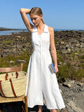 2025 Summer Elegant Temperament Feel Sleeveless Collared White Cotton Tample Slimming Dress French Retro Dress 68HZ