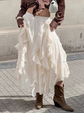 Apricot Lotus Side Temperament A Swing Spliced Lace Skirt 2025 Autumn New Long Dress 68HZ