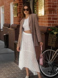 Spring And Summer Fashion Sexy Temperament Perspective Lace Long-Sleeved Collar Blouse Low-Waisted Half-Dress Two-Piece Woman 68HZ