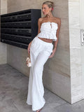 2025 Summer Cotton High-End Wood Ear Drawstring Wrinkle Vest Sling Broad Leg Pants Two Sets 68HZ