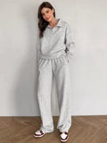Pink Collar Plus Velvet Tuff Loose Long-Sleeved Trousers Set 2025 Autumn And Winter Fashion New Two-Set Women 68HZ