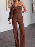 Spring And Summer Fashion Cotton Slingless Sleeveless Short Top High Waist Straight Trousers Two Sets Of Commuting Set 68HZ