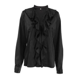 Autumn And Winter Fashion Casual Temperament Soft And Muted Color Butts With Black Long Sleeves Small Collar Classic Ladies Shirt 68HZ