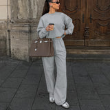 Autumn Fashion High-End Gray Knitting Without Velvet Loose Long Sleeve Trousers Casual Sportswear Set 68HZ
